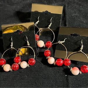 Magnolia Hoop Earrings varying red beads and stones Handmade